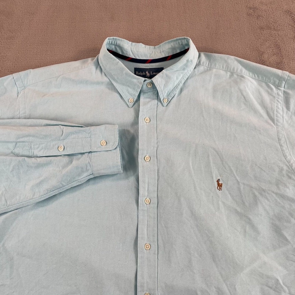 Vintage Polo Ralph Lauren Oxford Shirt Men 3XLT Tall Blue OCBD Flesh Pony Preppy